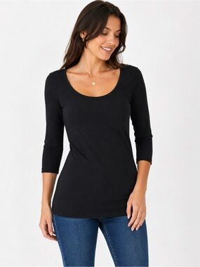 Decree Women’s Small Black Long Sleeve Scoop Neck Tunic Shirt Stretch Top